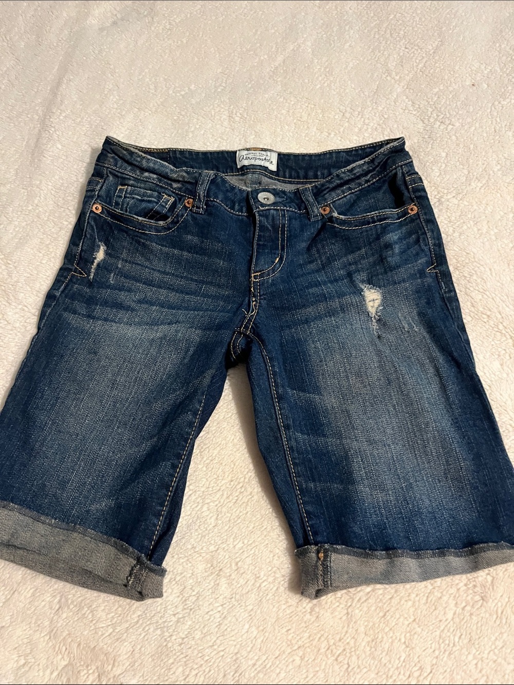 Aeropostale Dark Blue Distressed Denim Bermuda Shorts
